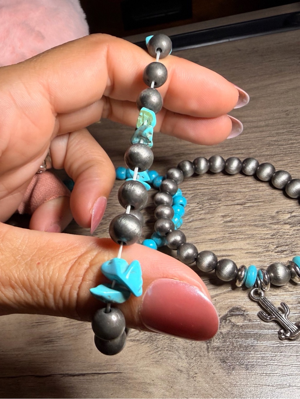 Turquoise Bead & Silver Charm Stretch Bracelet Set - Women Jewelry - Picture 5 of 5